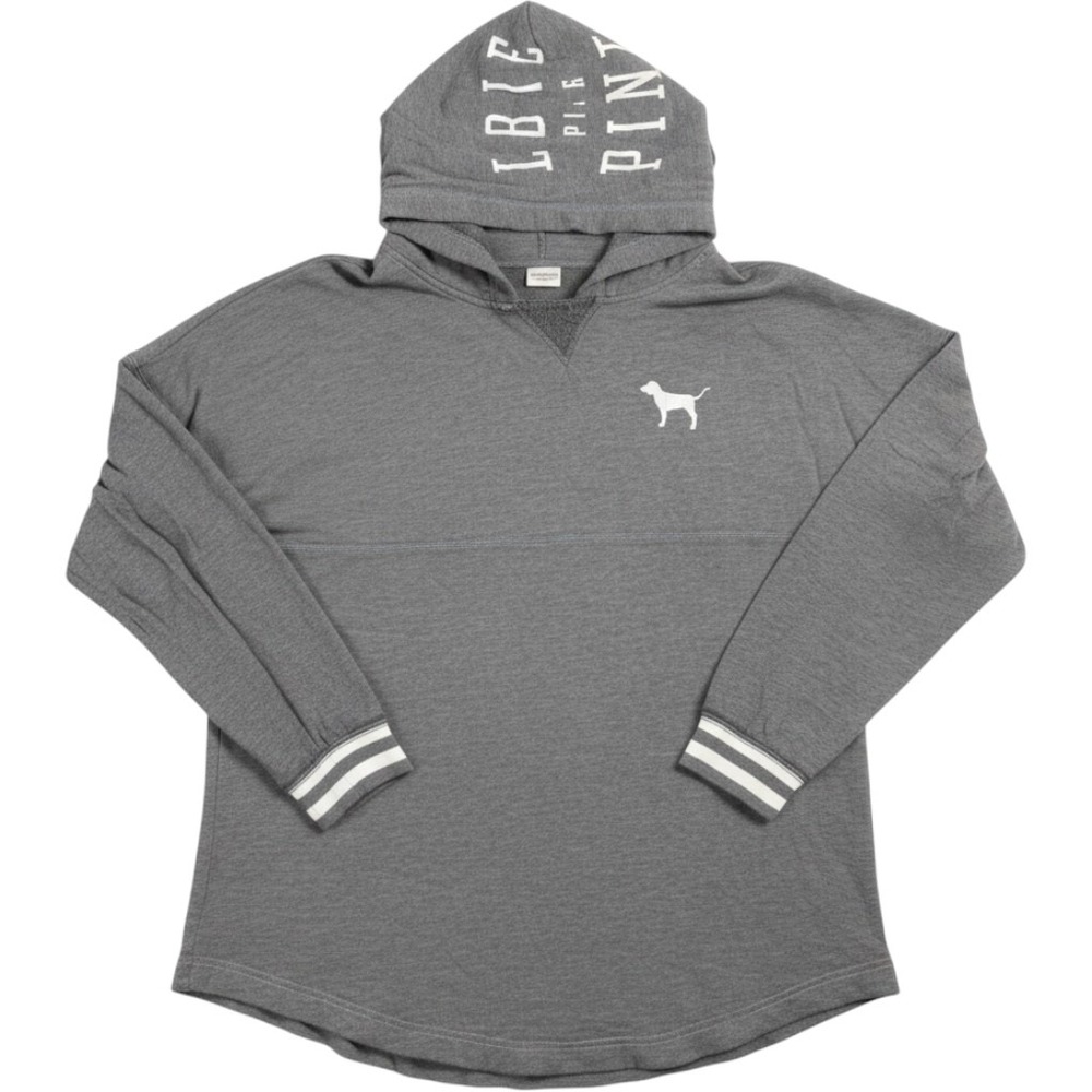 Victoria's Secret PINK Gray Pullover Hoodie Dog Logo Graphic Sweatshirt Large